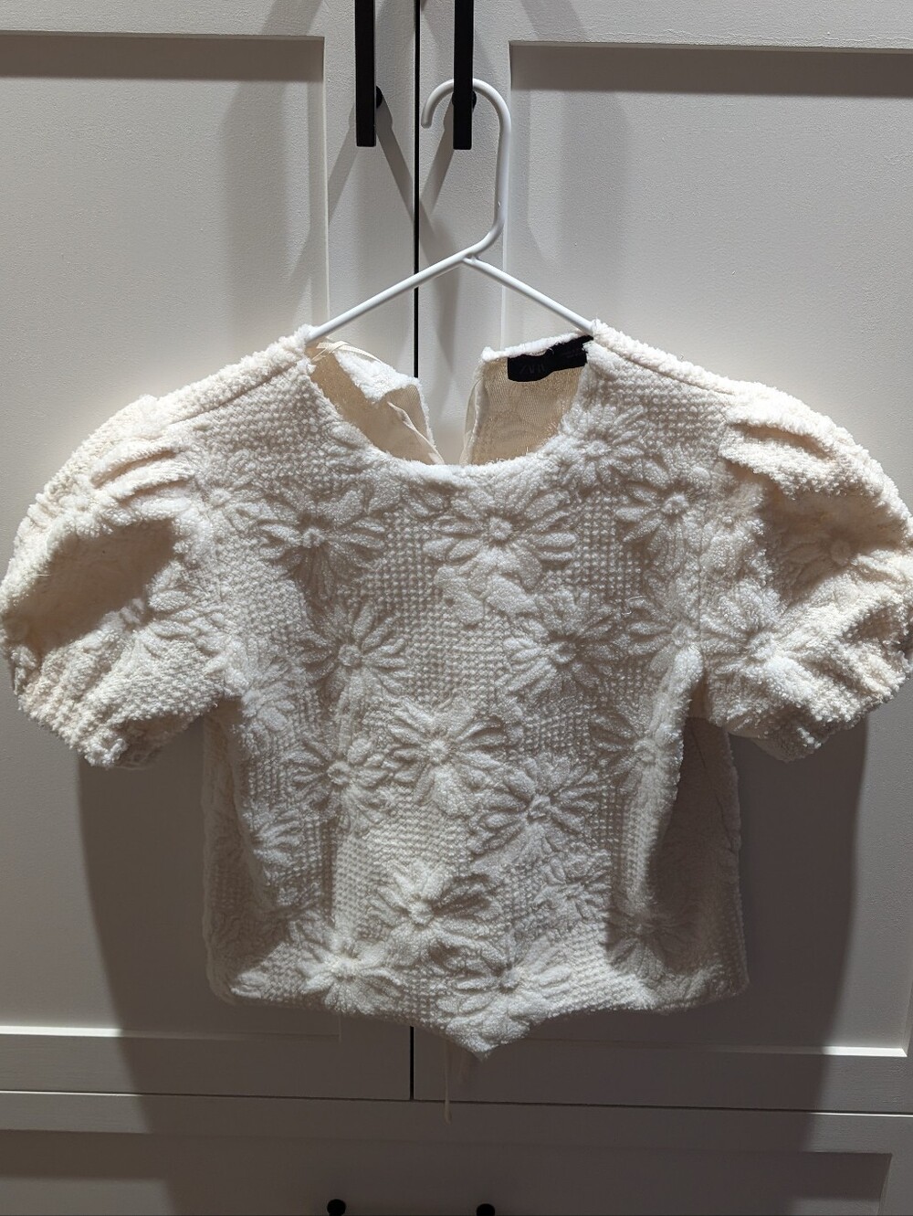 NWOT- Zara Cream Textured Puff-Sleeve Top